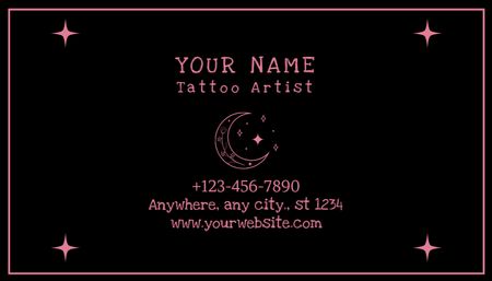 Plantilla de diseño de Lindo servicio de estudio de tatuajes con luna y estrellas Business Card US 