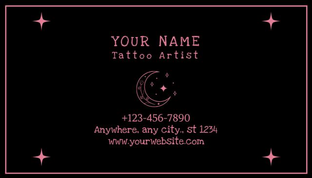 Cute Tattoo Studio Service With Moon And Stars Business Card US Design Template