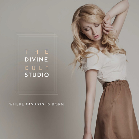 Designvorlage Fashion Studio Ad Blonde Woman in Casual Clothes für Instagram AD