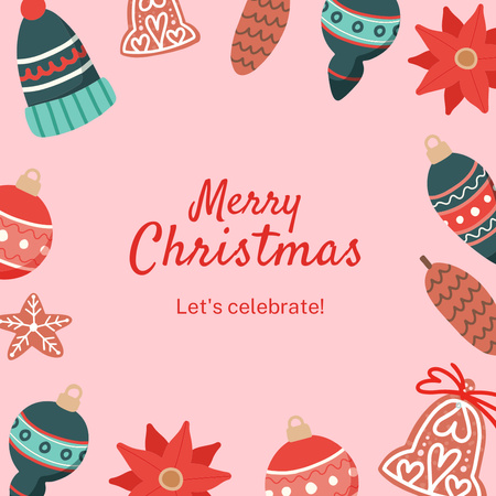 Illustration of Christmas Holiday Toys and Gifts Instagram Design Template