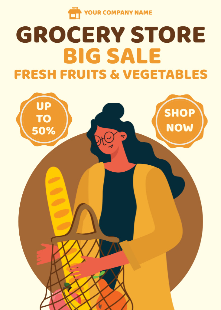 Grocery Store Vegetables And Fruits Sale Offer Flayer Modelo de Design