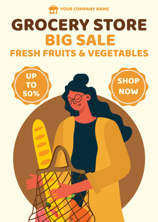 Grocery Store Vegetables And Fruits Sale Offer Flayer Design Template