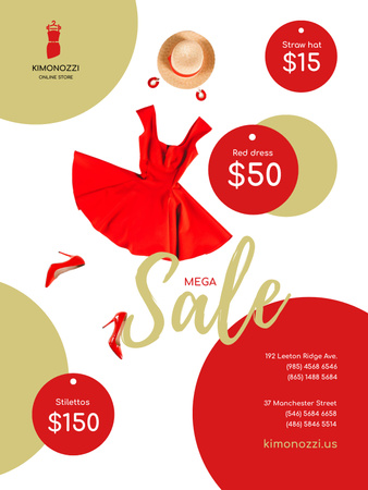 Szablon projektu Clothes Sale with Fashion Outfit in Red Poster US