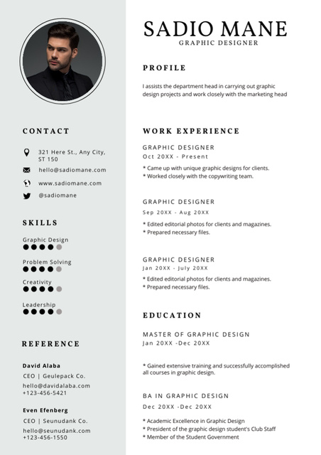 Designvorlage Stylish Resume With Man Photo für Resume