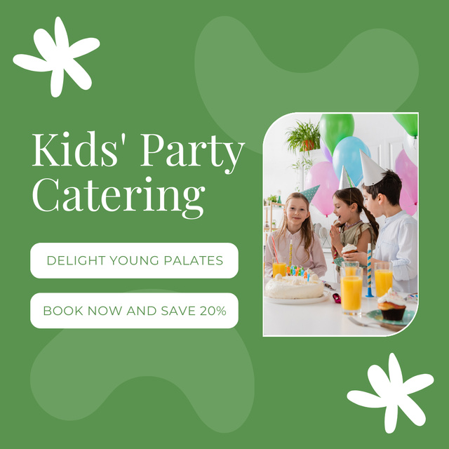Kids' Party Catering Ad with Cute Children on Holiday Celebration Instagram Πρότυπο σχεδίασης