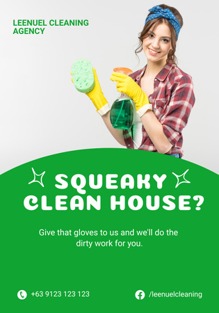 Cleaning Service Offer with Girl in Yellow Gloved Poster 28x40in Design Template