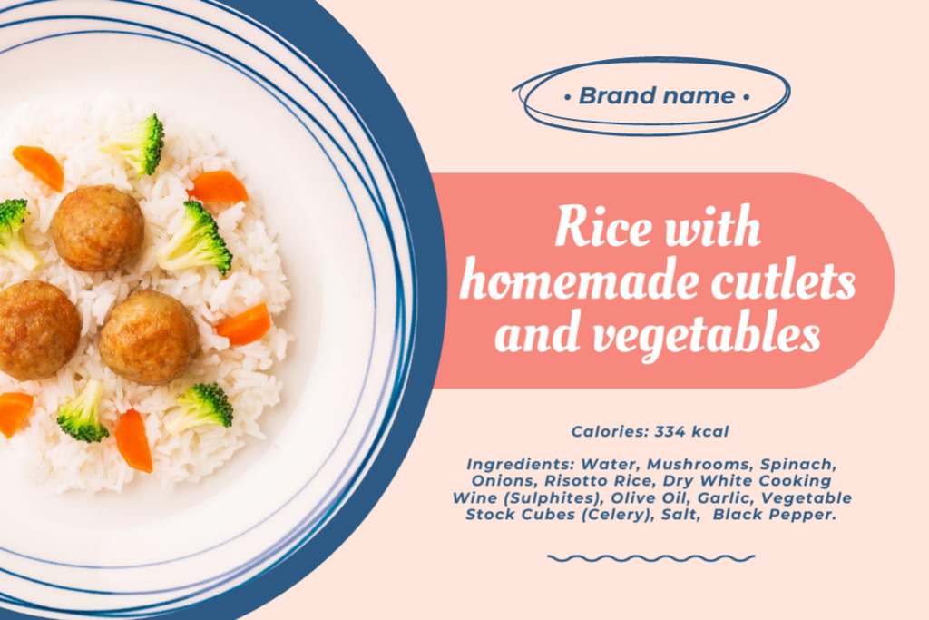 School Food Ad with Rice and Vegetables Label – шаблон для дизайну