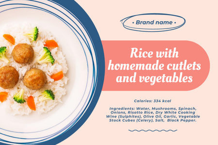 Ontwerpsjabloon van Label van Advertentie voor schoolvoedsel met rijst en groenten