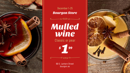Holidays Offer Red Mulled Wine FB event cover Design Template