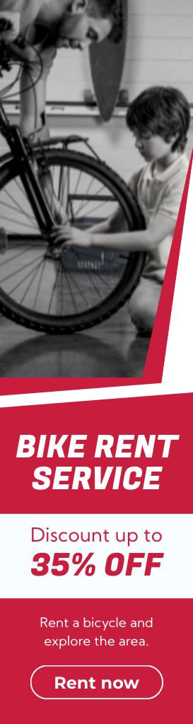 Bike Rent Services Ad on Red Skyscraper Πρότυπο σχεδίασης