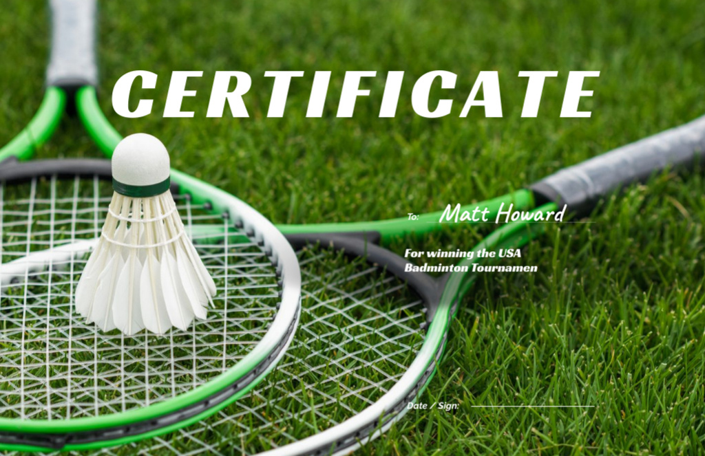Achievement Award in Badminton Tournament Certificate 5.5x8.5in Design Template