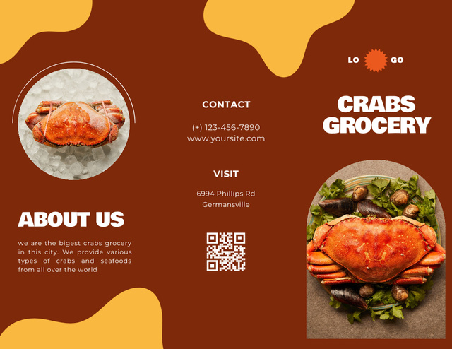 Designvorlage Crabs And Seafood Grocery Promotion With Serving Dish für Brochure 8.5x11in