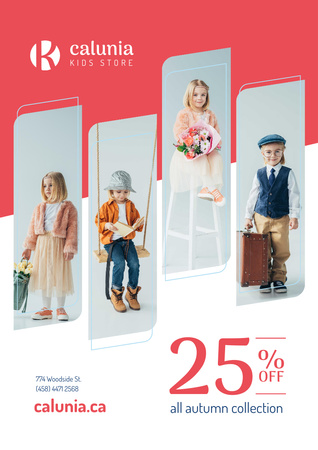 Kids Clothes Sale with Children in Pretty Outfits Poster A3 tervezősablon