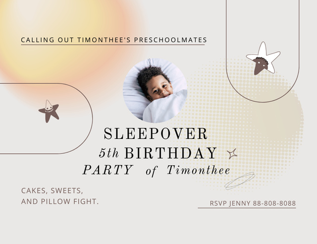 Sleepover Birthday Party Announcement For Pre-schoolmates Invitation 13.9x10.7cm Horizontal Šablona návrhu