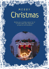 Cherished Christmas Greeting Near Fireplace With Presents