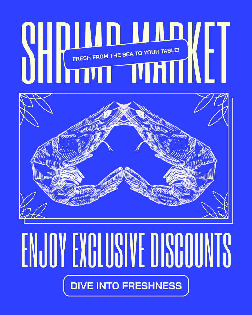 Ad of Discounts on Shrimp Market Instagram Post Vertical Πρότυπο σχεδίασης
