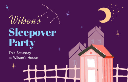 Saturday Sleepover Party Announcement Invitation 4.6x7.2in Horizontal Design Template