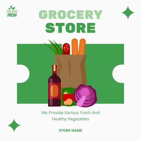 Illustrated And Fresh Groceries In Paper Bag Instagram Design Template