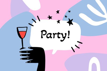 Awesome Party Announcement With Festive Wine Glass Postcard 4x6in Šablona návrhu