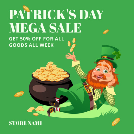 St. Patrick's Day Mega Sale with Pot of Gold Instagram Design Template