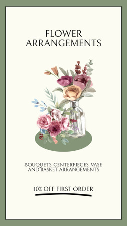 Designvorlage Frische Blumenarrangements mit tollem Rabatt auf die erste Bestellung für Instagram Video Story