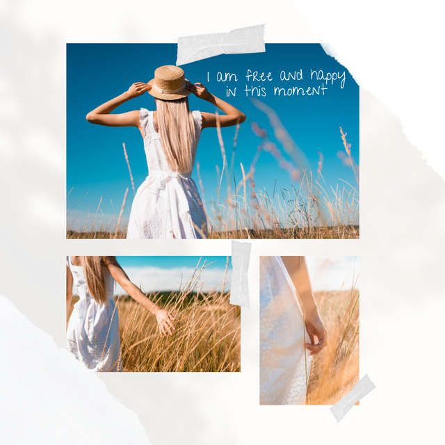 Inspirational Collage with Blonde Woman in Wheat Field Instagram Πρότυπο σχεδίασης