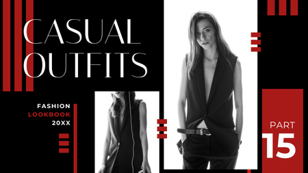 Fashion Ad Young Woman in Black Clothes Youtube Thumbnail Design Template