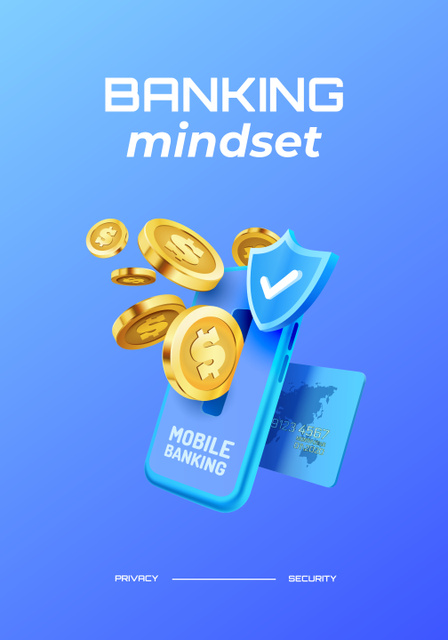 Mobile Banking Concept with Coins And Smartphone Poster 28x40in – шаблон для дизайну