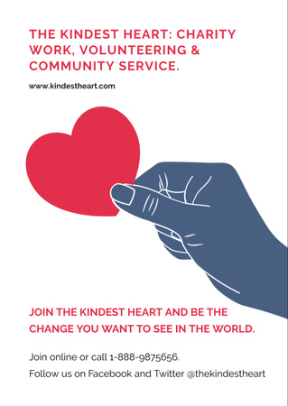 Charity Event with Hand holding Heart in Red Flyer A6 Design Template