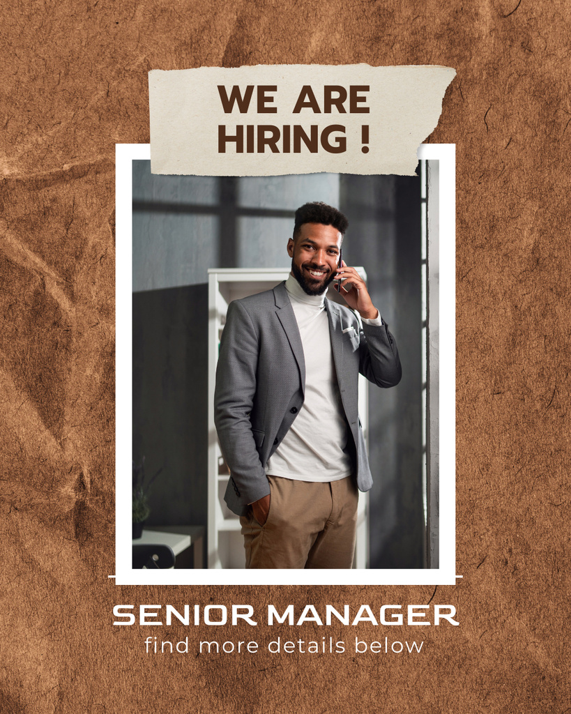 Ontwerpsjabloon van Instagram Post Vertical van Senior Manager Vacancy Ad