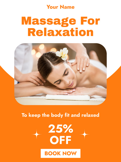 Relaxation Massage Services Offer on Orange Poster US Tasarım Şablonu