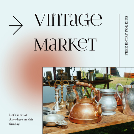 Vintage Market With Bronze Teapot And Jugs Animated Post Design Template