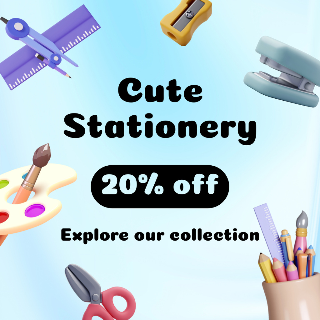 Modèle de visuel Promo Discount On Cute Stationery - Instagram
