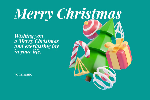 Merry Christmas With Toylike Festive Items Postcard 4x6in – шаблон для дизайна