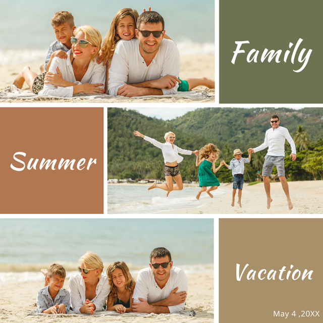 Designvorlage Summer Vacation of Family Green and Brown für Instagram