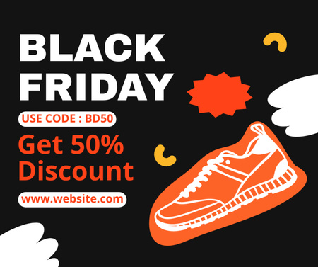 Black Friday Sale of Sporty Shoes Facebook Design Template