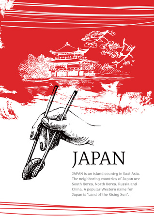 Plantilla de diseño de Japanese pagoda and sushi Poster 