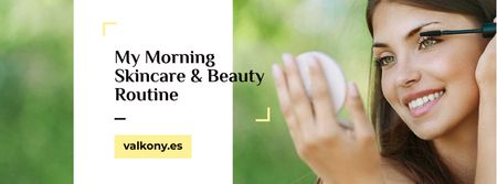 Skincare tips with Woman applying Makeup Facebook cover Design Template