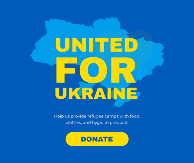 Call to Donate in Support of Ukraine With Map In Blue Facebookデザインテンプレート