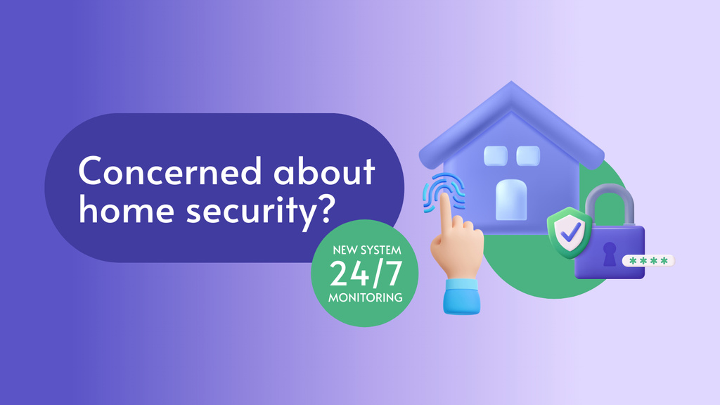 Template di design Home Security Solutions Ad on Purple Gradient Title 1680x945px