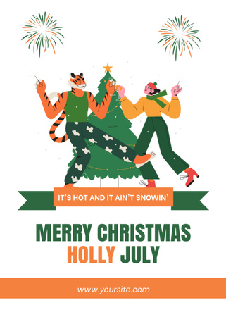 Christmas Advert in July with Yong Girl and Tiger Flayer Design Template