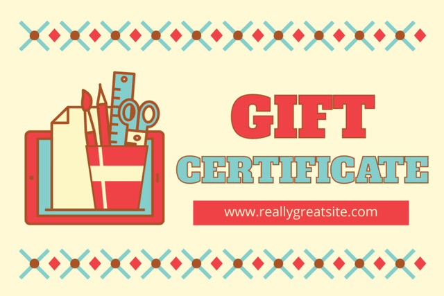 Red and Blue School Stationery Offer Gift Certificate Modelo de Design