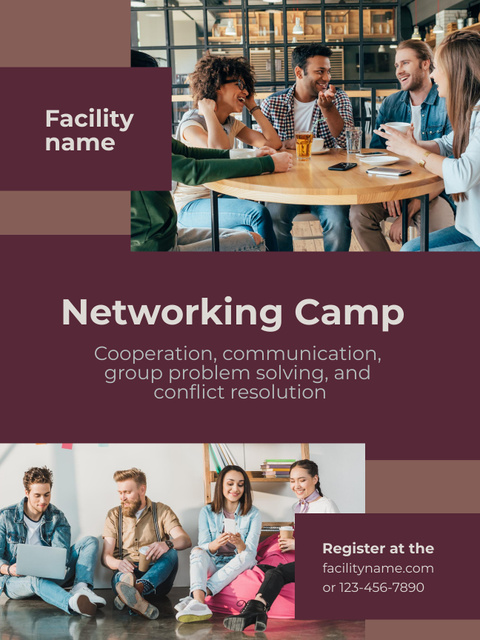 Young People in Networking Camp Poster USデザインテンプレート