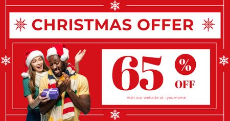 Ontwerpsjabloon van Facebook AD van Kerstcadeaus Sale aanbieding rood en wit