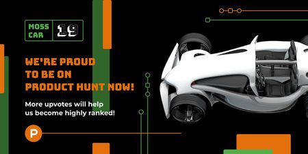 Product Hunt Launch Ad with Sports Car Twitter Modelo de Design