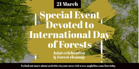 Ontwerpsjabloon van Twitter van Internationale dag van het bos evenement met hoge bomen
