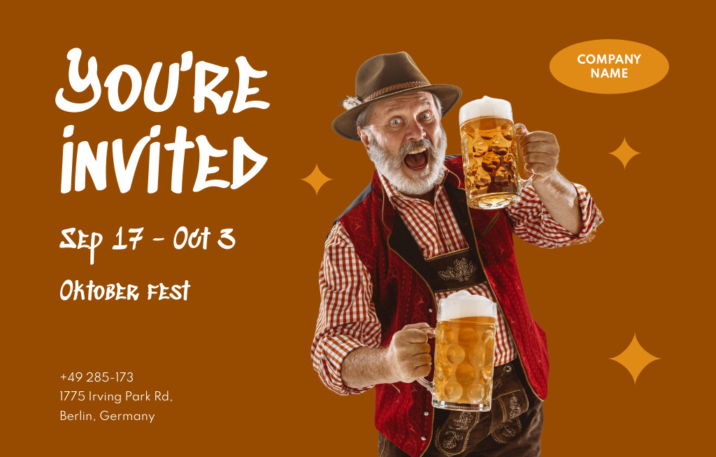 Authentic Experience Oktoberfest Festivities Firsthand Invitation 4.6x7.2in Horizontalデザインテンプレート