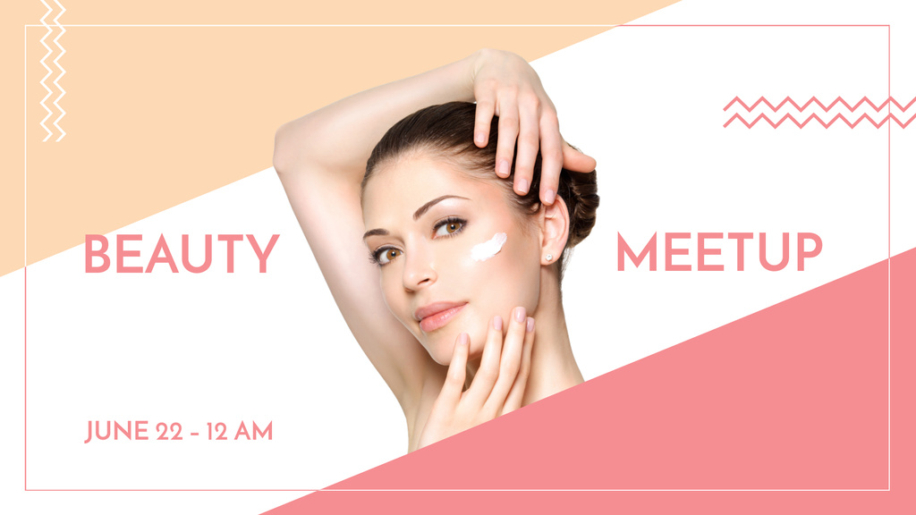 Woman Applying Cream at Beauty Event FB event cover Design Template