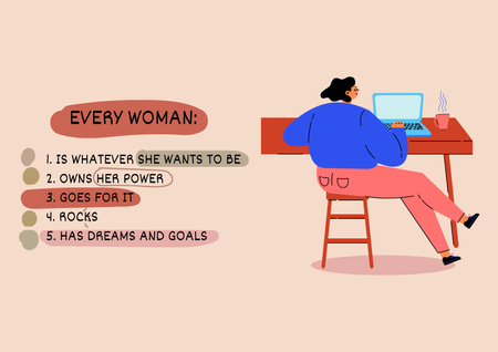 Designvorlage Girl Power Inspiration mit Illustration der Frau am Arbeitsplatz für Poster A2 Horizontal