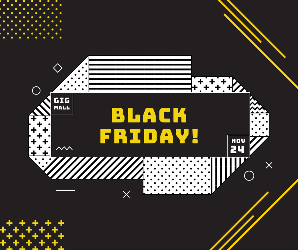 Ontwerpsjabloon van Facebook van Budget-friendly Black Friday Sale Offer With Geometric Pattern